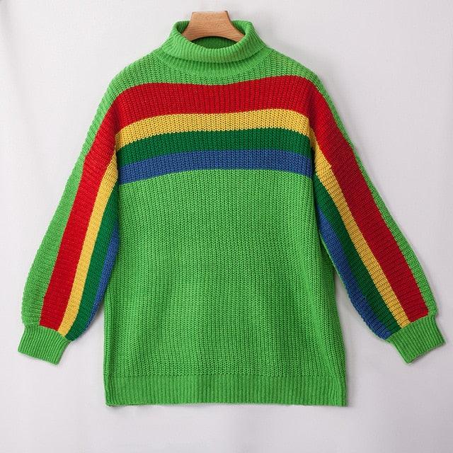 Gorgeous Women's Sweater - Winter Autumn Striped Knit Turtleneck Long Sleeve Sweaters - Female Pullovers Tops (D23)(TB8C)(BCD2)(BCD4)