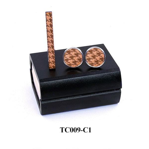 Wood Cufflinks Tie Clips Set -French Men Wood Gift Alloy Copper Necktie Bar (MA4)