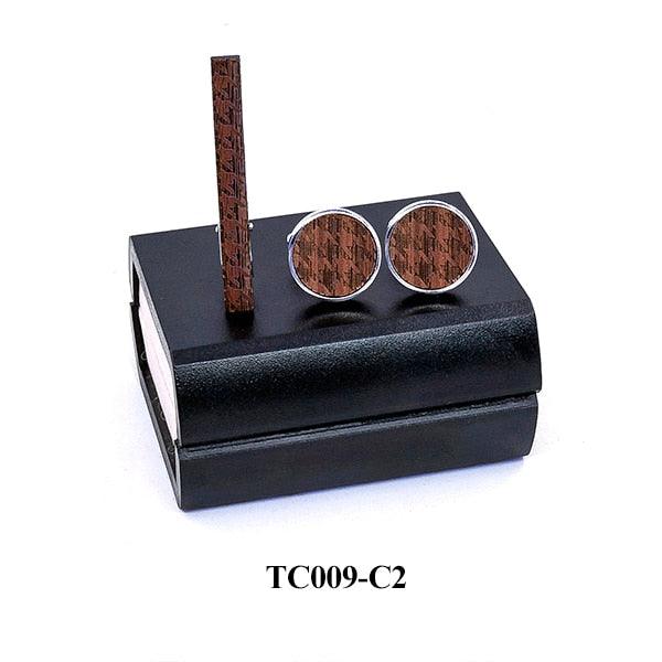 Wood Cufflinks Tie Clips Set -French Men Wood Gift Alloy Copper Necktie Bar (MA4)
