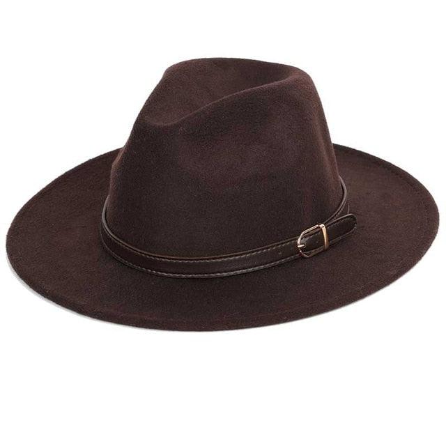 Wool Shallow Warm Adjustable Fashion Hats - Unisex Belt Buckle Hat - Classic Bowler Jazz (D17)(MA3)