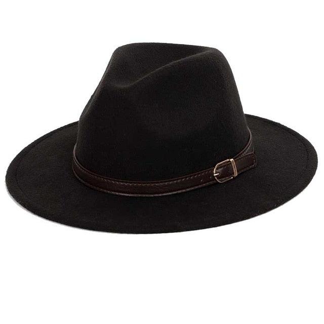 Wool Shallow Warm Adjustable Fashion Hats - Unisex Belt Buckle Hat - Classic Bowler Jazz (D17)(MA3)
