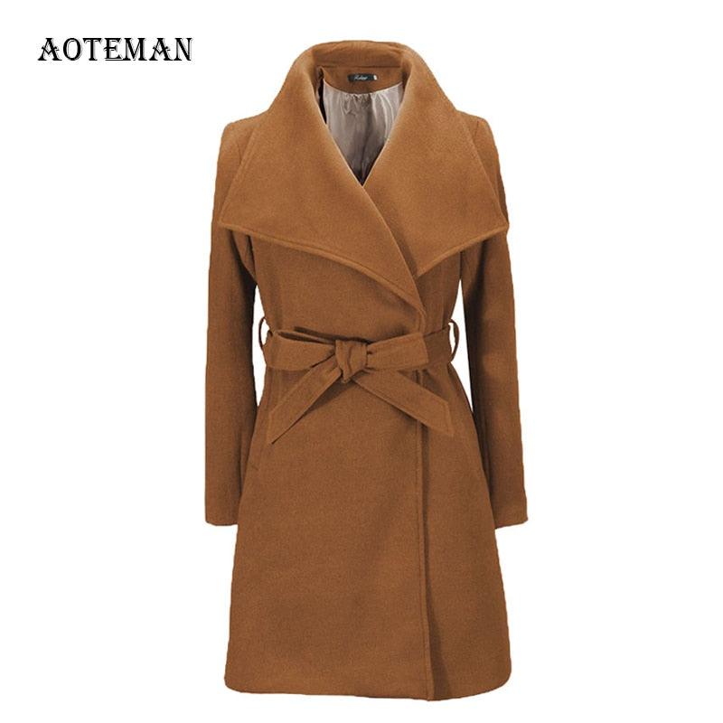 Women Autumn Winter Jacket - Fashion Casual Vintage Belt Long Jackets - Blazers Female Elegant Office Lady Coat (TB8A)(TB8B)(TP3)