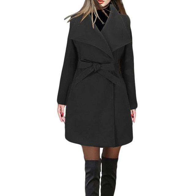 Women Autumn Winter Jacket - Fashion Casual Vintage Belt Long Jackets - Blazers Female Elegant Office Lady Coat (TB8A)(TB8B)(TP3)