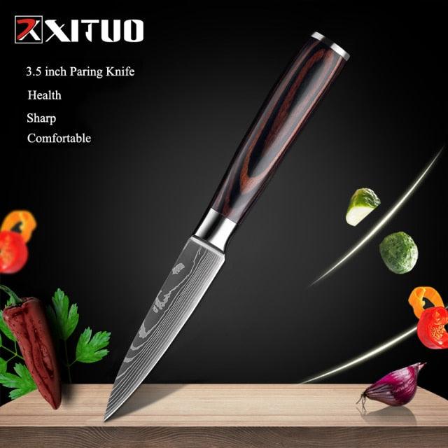 1-10 Pcs Set Kitchen Knives Stainless Steel Laser Damascus Pattern Chef Knife Sharp Cleaver Slicing Utility Knives (AK5)(1U61)