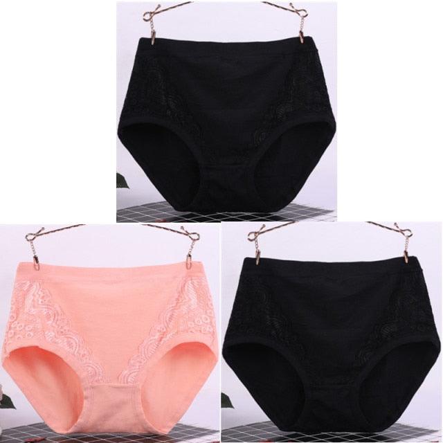 Amazing 3pcs/Lot Big Size High Waist Women's Panties - Solid Cotton Briefs Underwear (TSP2)