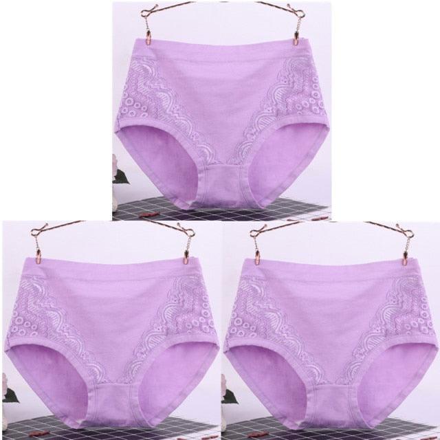 Amazing 3pcs/Lot Big Size High Waist Women's Panties - Solid Cotton Briefs Underwear (TSP2)
