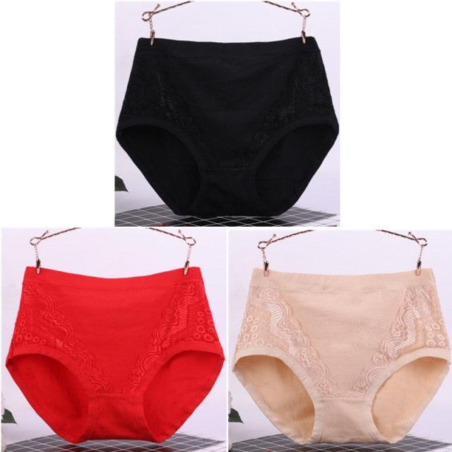 Amazing 3pcs/Lot Big Size High Waist Women's Panties - Solid Cotton Briefs Underwear (TSP2)