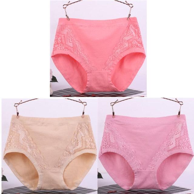 Amazing 3pcs/Lot Big Size High Waist Women's Panties - Solid Cotton Briefs Underwear (TSP2)