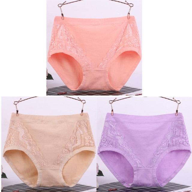 Amazing 3pcs/Lot Big Size High Waist Women's Panties - Solid Cotton Briefs Underwear (TSP2)
