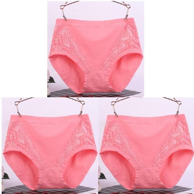 Amazing 3pcs/Lot Big Size High Waist Women's Panties - Solid Cotton Briefs Underwear (TSP2)
