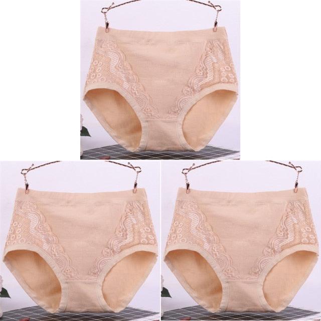 Amazing 3pcs/Lot Big Size High Waist Women's Panties - Solid Cotton Briefs Underwear (TSP2)