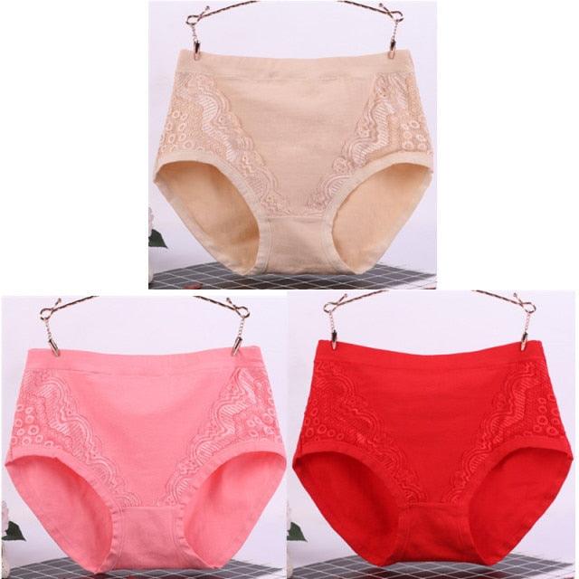 Amazing 3pcs/Lot Big Size High Waist Women's Panties - Solid Cotton Briefs Underwear (TSP2)