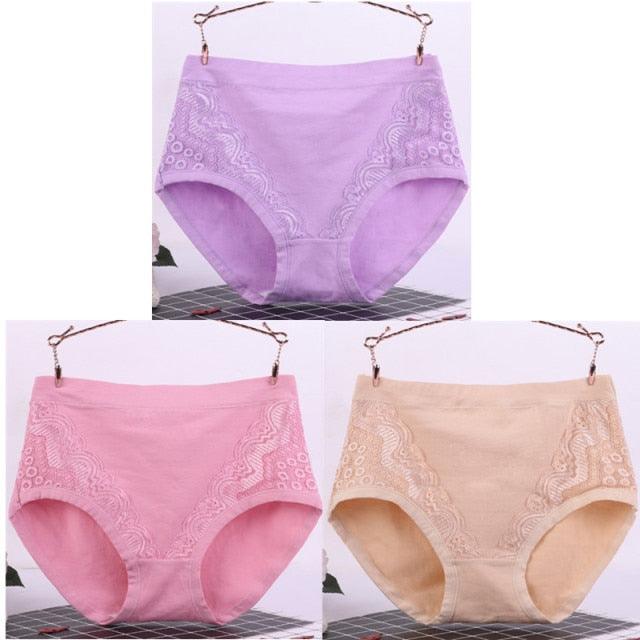 Amazing 3pcs/Lot Big Size High Waist Women's Panties - Solid Cotton Briefs Underwear (TSP2)