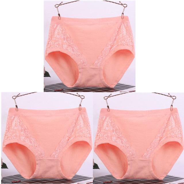 Amazing 3pcs/Lot Big Size High Waist Women's Panties - Solid Cotton Briefs Underwear (TSP2)