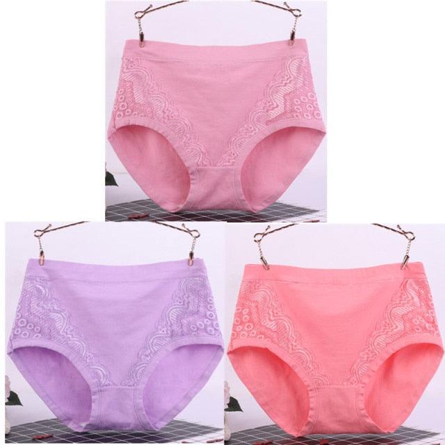 Amazing 3pcs/Lot Big Size High Waist Women's Panties - Solid Cotton Briefs Underwear (TSP2)