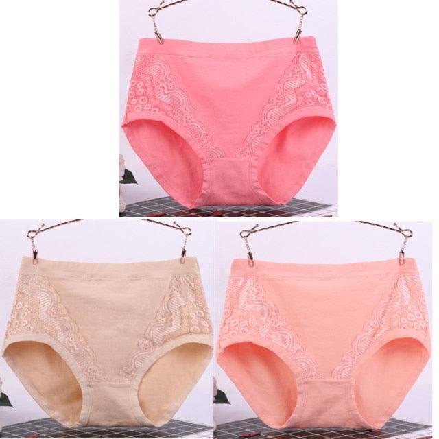 Amazing 3pcs/Lot Big Size High Waist Women's Panties - Solid Cotton Briefs Underwear (TSP2)