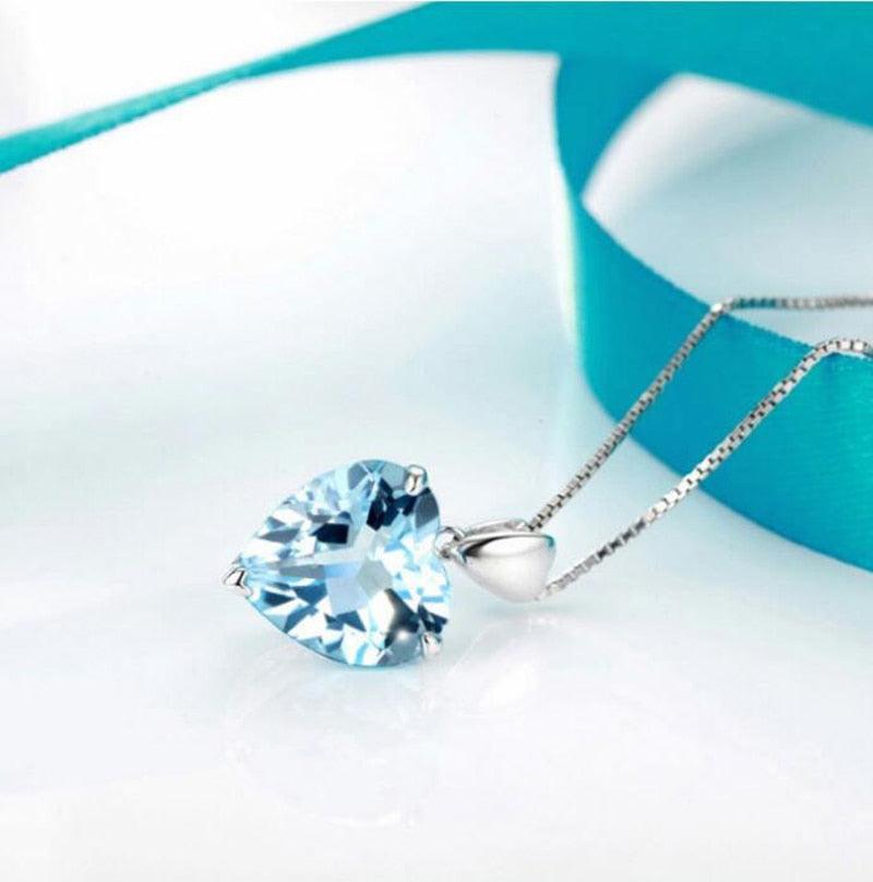 Great Jewelry Necklace 100% 925 Sterling Silver Sapphire Pendant - Luxury Women Crystal Pendant Necklace (D81)(5JW)