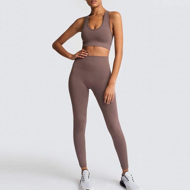 Cut Girls Seamless Women Gym Set - Sportswear 2 Piece Exercise Leggings Padded + Sports Bras - Women Sports Suits (D24)(BAP)(TBL)