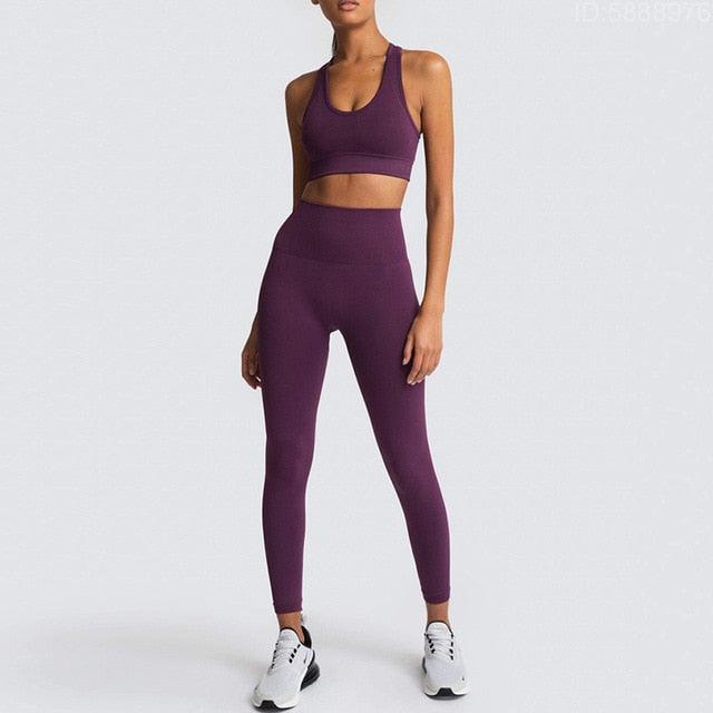 Cut Girls Seamless Women Gym Set - Sportswear 2 Piece Exercise Leggings Padded + Sports Bras - Women Sports Suits (D24)(BAP)(TBL)