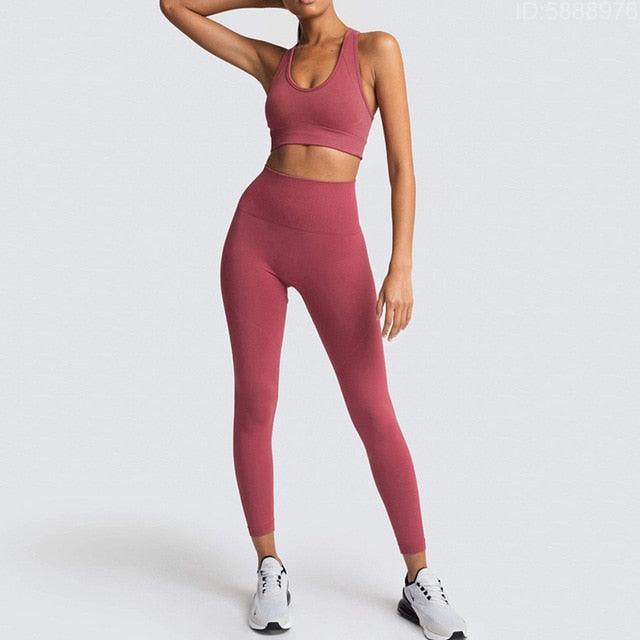 Cut Girls Seamless Women Gym Set - Sportswear 2 Piece Exercise Leggings Padded + Sports Bras - Women Sports Suits (D24)(BAP)(TBL)