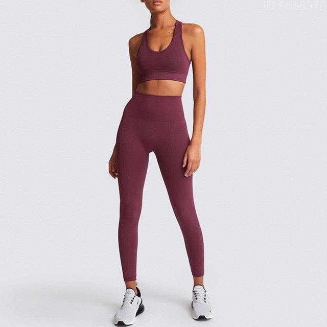 Cut Girls Seamless Women Gym Set - Sportswear 2 Piece Exercise Leggings Padded + Sports Bras - Women Sports Suits (D24)(BAP)(TBL)