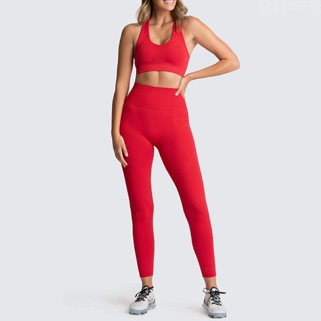 Cut Girls Seamless Women Gym Set - Sportswear 2 Piece Exercise Leggings Padded + Sports Bras - Women Sports Suits (D24)(BAP)(TBL)