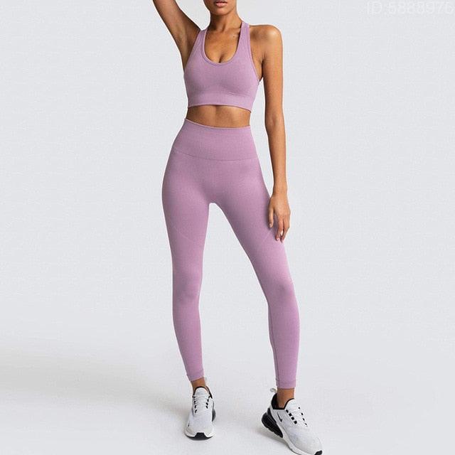 Cut Girls Seamless Women Gym Set - Sportswear 2 Piece Exercise Leggings Padded + Sports Bras - Women Sports Suits (D24)(BAP)(TBL)