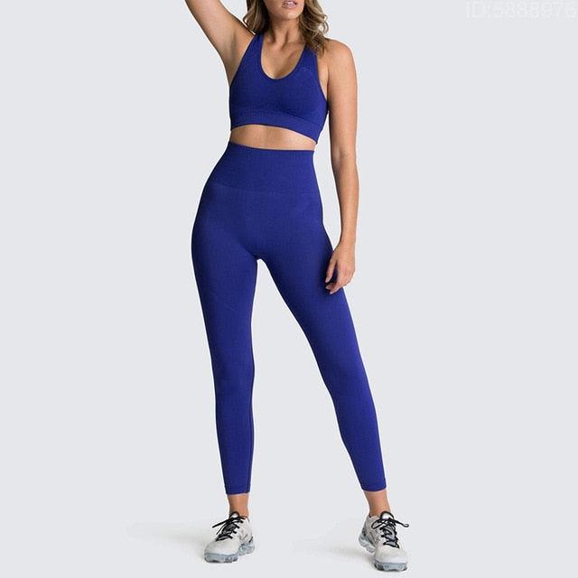 Cut Girls Seamless Women Gym Set - Sportswear 2 Piece Exercise Leggings Padded + Sports Bras - Women Sports Suits (D24)(BAP)(TBL)