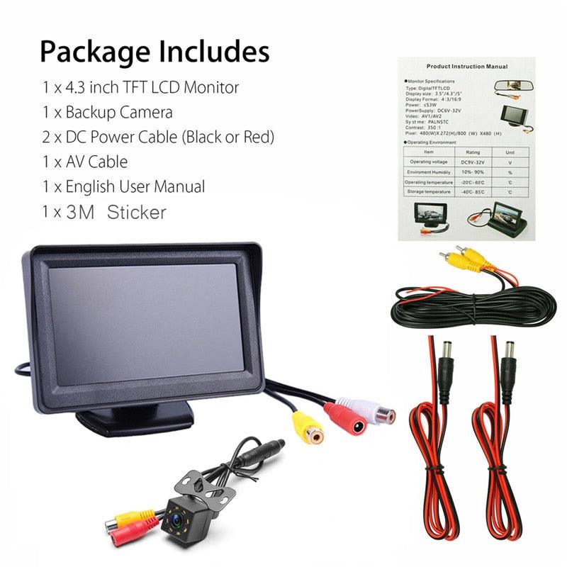 Auto LED Backup Rear View Camera Night Vision Kit with 4.3" TFT LCD Car Monitor Screen Parking Assistance System DC 12V (D60)(CT3)