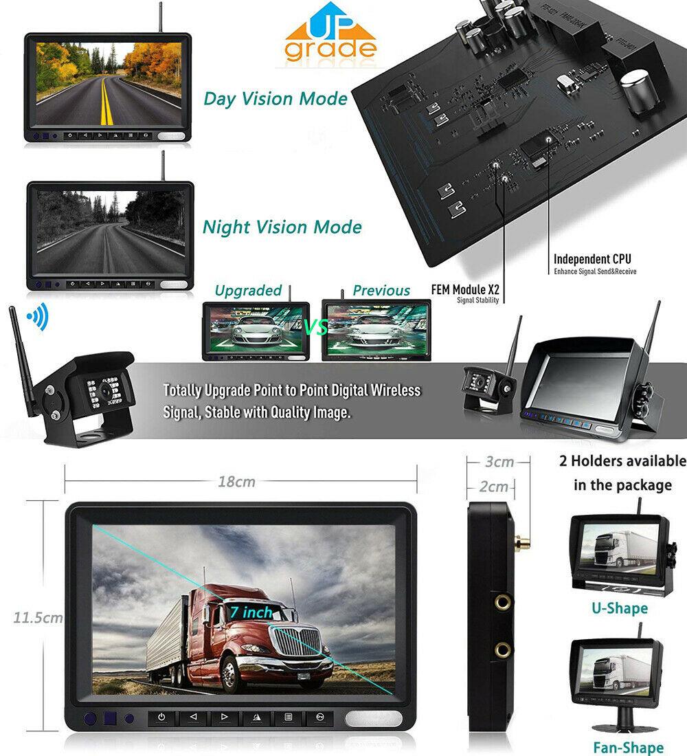 Digital Wireless Backup Camera System Kit - No Interference IP69 Waterproof + 7’’ LCD Reverse Monitor for Rv/Truck/Pickup (CT3)(1U60)