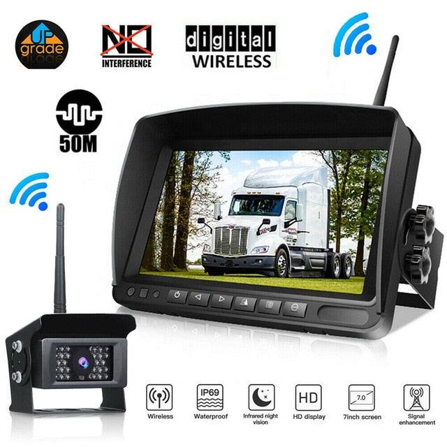 Digital Wireless Backup Camera System Kit - No Interference IP69 Waterproof + 7’’ LCD Reverse Monitor for Rv/Truck/Pickup (CT3)(1U60)
