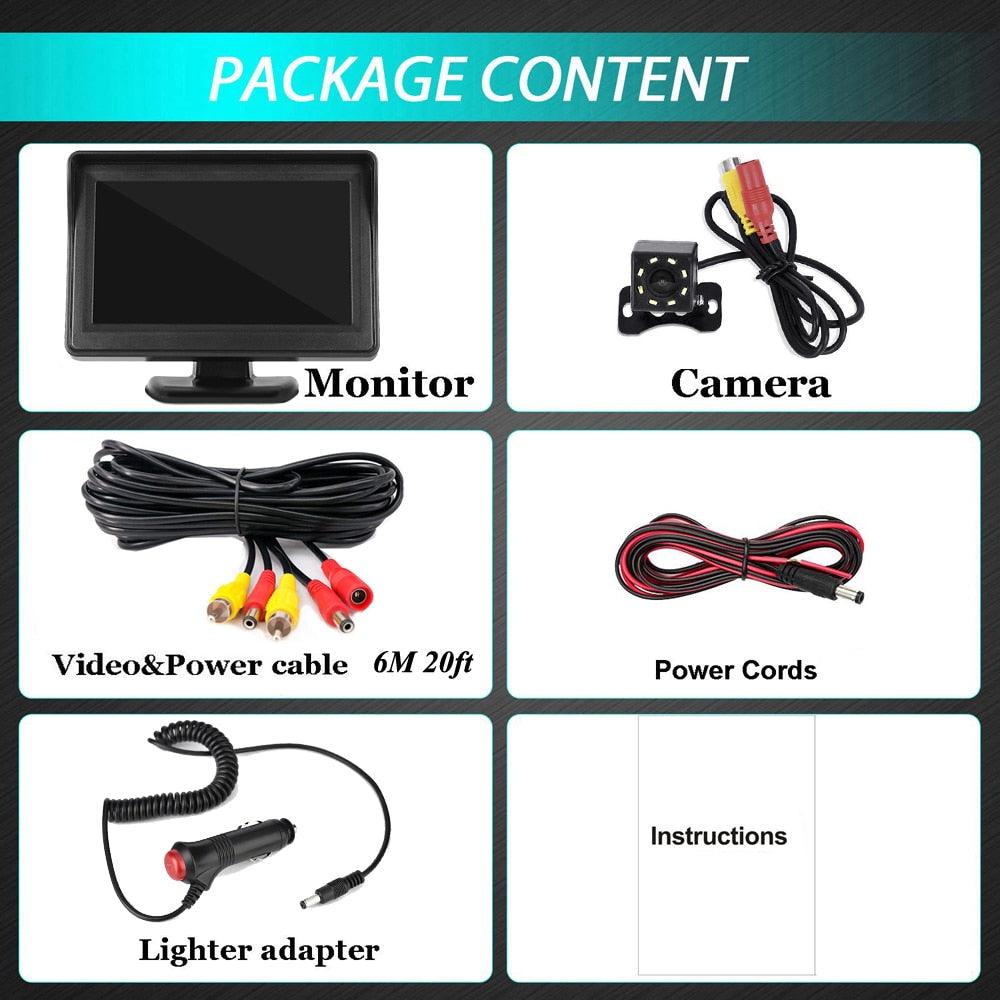 Night Vision HD Car Rear View Parking Guide Lines ON/Off Waterproof Reverse Auto Back Up Camera & 4.3'' TFT LCD Monitor (CT3)