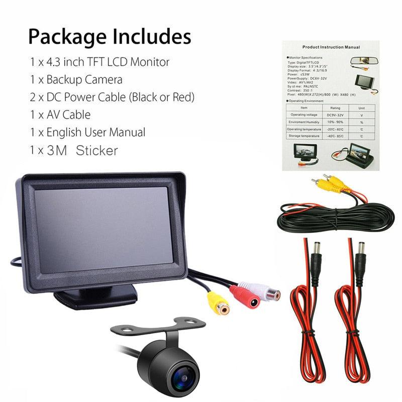 Wire 4.3'' Mirror Monitor System For Cars HD Night Vision IP68 Waterproof Rear/Front View (CT3)(F60)