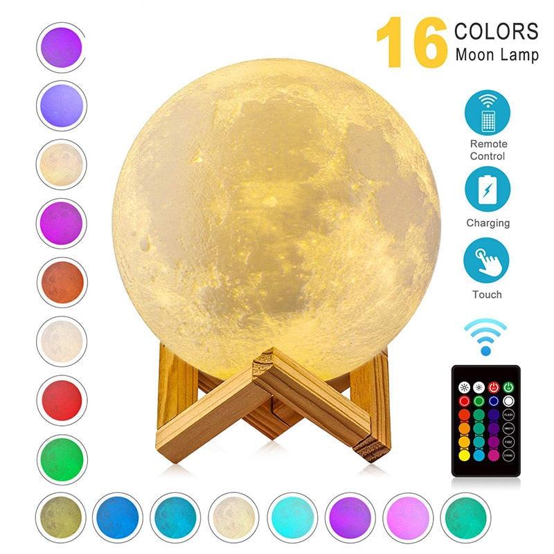 Trending Night Light 3D Print Moon Lamp - Rechargeable Color Change 3D Light Touch Moon (LL4)(1U58)