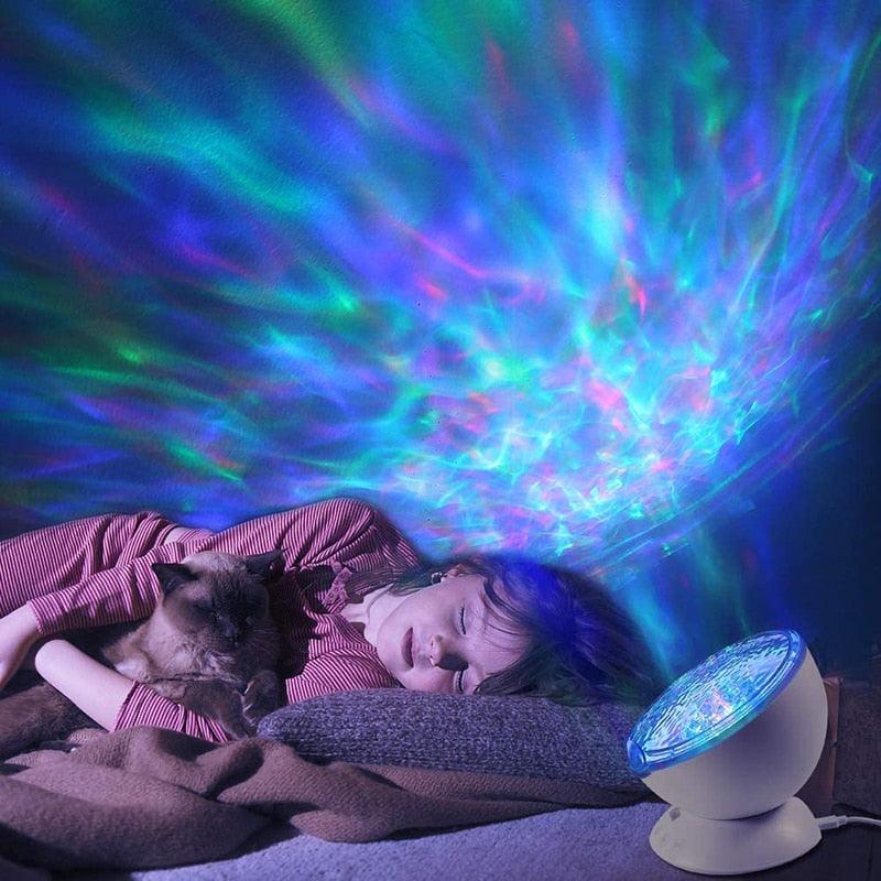 Ocean Wave Projector 12 LED Remote Control 7 Color TFCeiling Mood Lamp with Built in Speaker Music Player Night Light (LL4)(1U58)