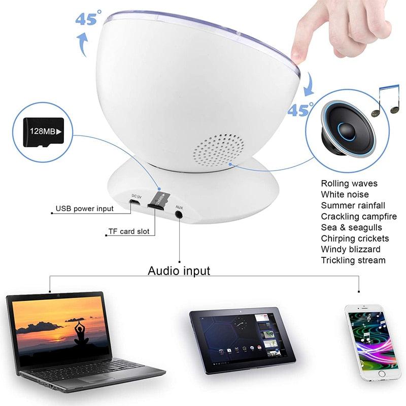 Ocean Wave Projector 12 LED Remote Control 7 Color TFCeiling Mood Lamp with Built in Speaker Music Player Night Light (LL4)(1U58)