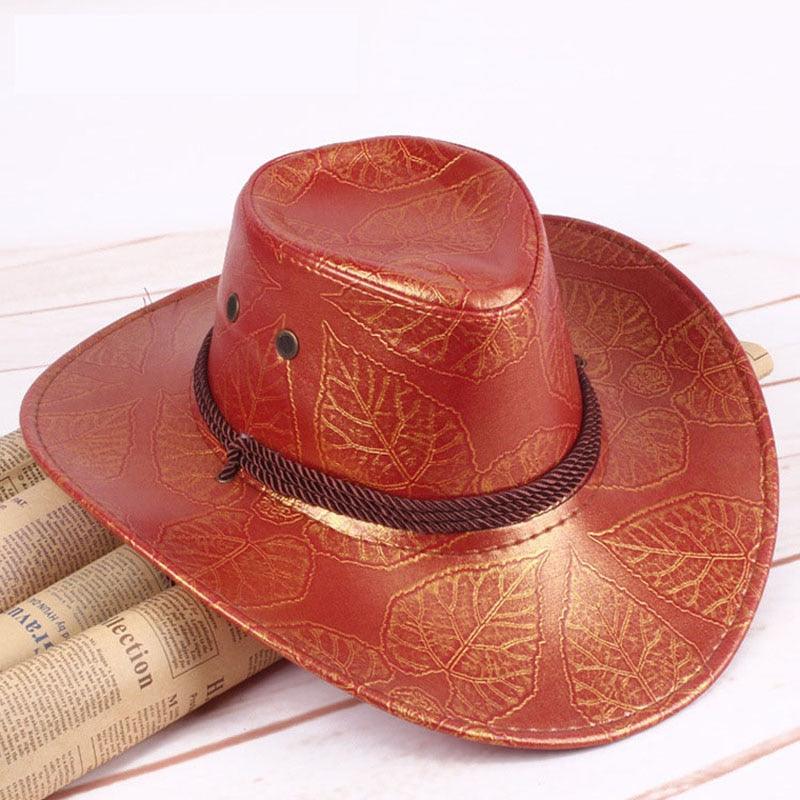 Men's Pu Leather American Wind Big Western Cowboy Hat (MA3)(F102)