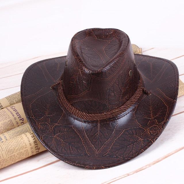 Men's Pu Leather American Wind Big Western Cowboy Hat (MA3)(F102)