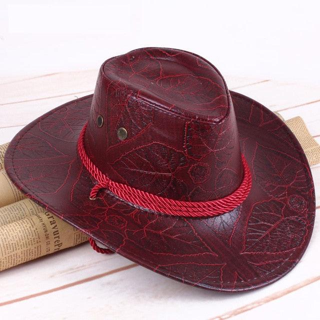 Men's Pu Leather American Wind Big Western Cowboy Hat (MA3)(F102)