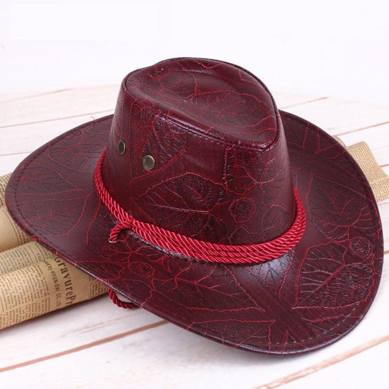 Men's Pu Leather American Wind Big Western Cowboy Hat (MA3)(F102)