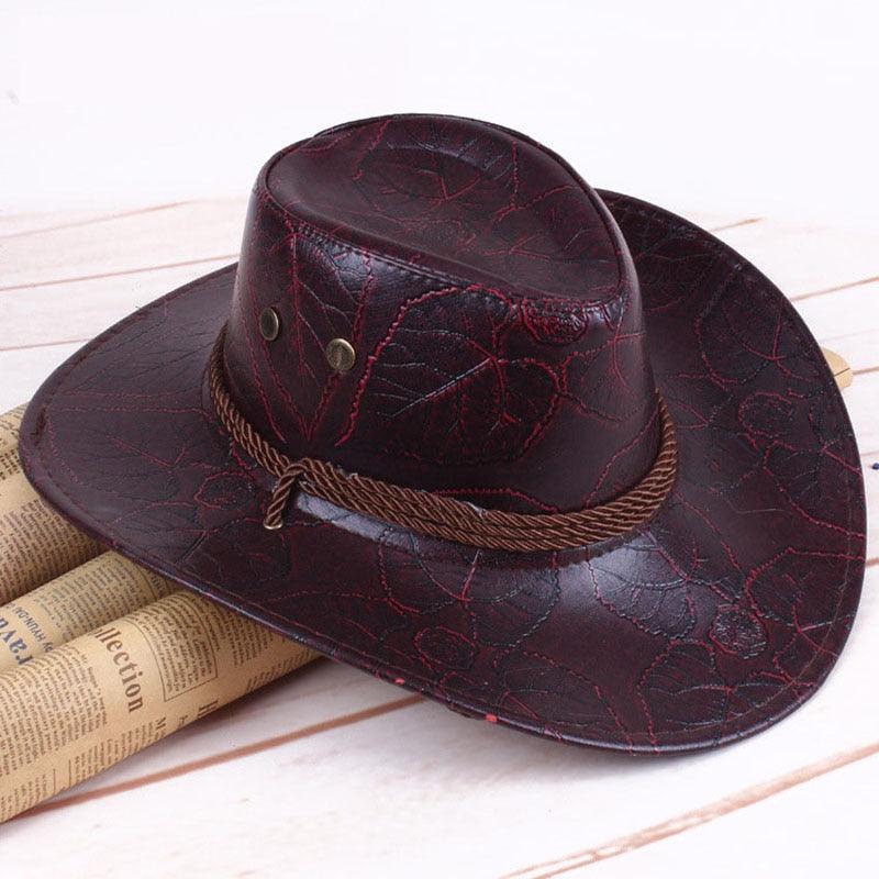 Men's Pu Leather American Wind Big Western Cowboy Hat (MA3)(F102)
