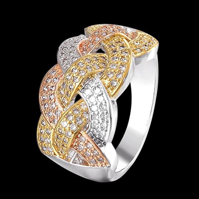 Trending Jewelry Four Plated Color Women's Wedding Ring - Paved Zircon Finger Rings (7JW)(9JW)(F81)