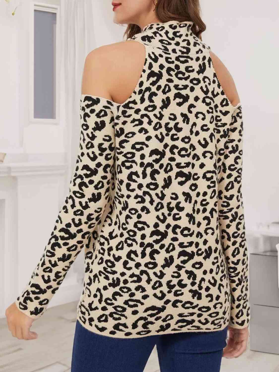 Leopard Cold-Shoulder Sweater - Deals DejaVu