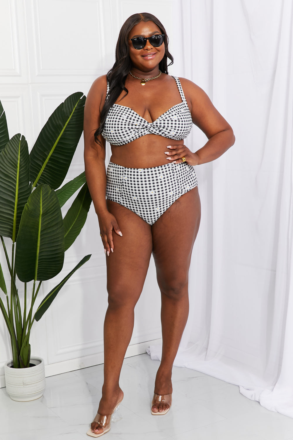 Marina West Swim Take A Dip Twist High-Rise Bikini in Black (TB9D) T