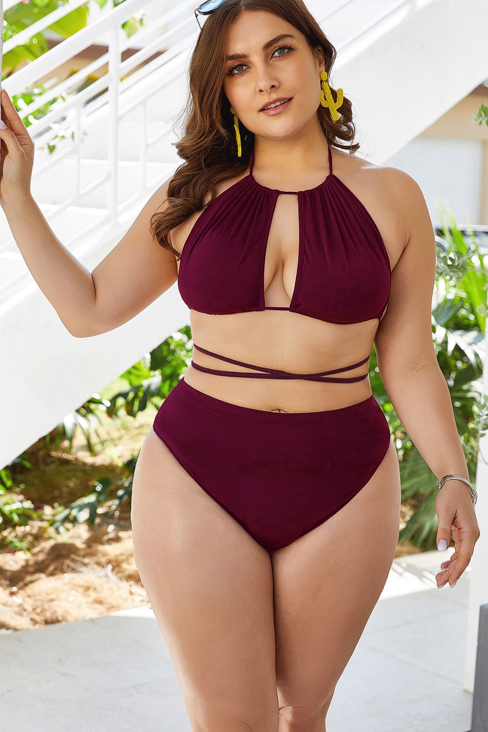 Plus Size Cutout Tied Backless Bikini Set (TB10D) T