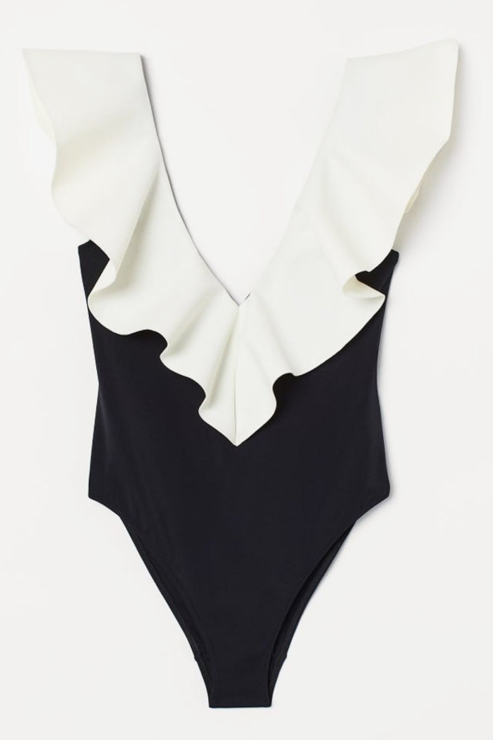 Two-Tone Ruffled Plunge One-Piece Swimsuit (TB10D) T