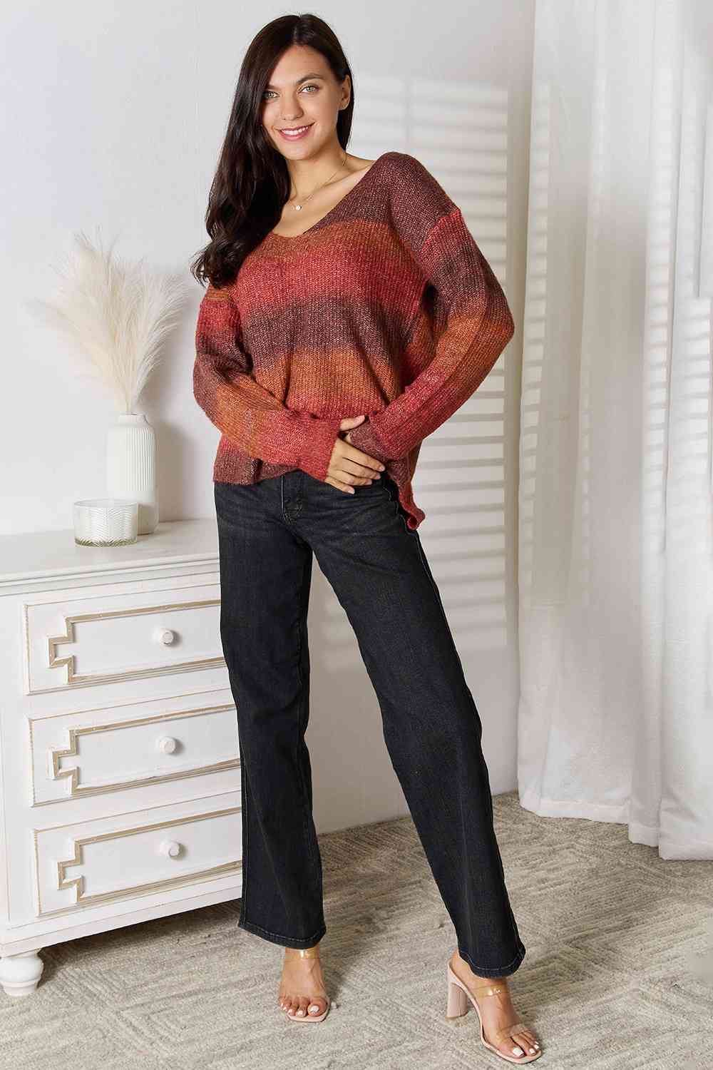 Gradient V-Neck Sweater - Deals DejaVu