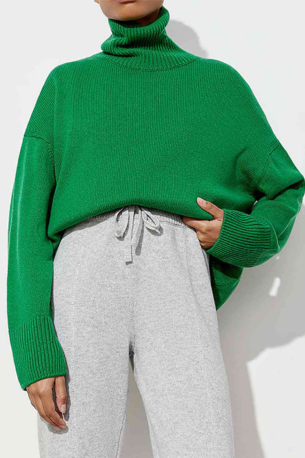 Turtle Neck Dropped Shoulder Sweater - Deals DejaVu