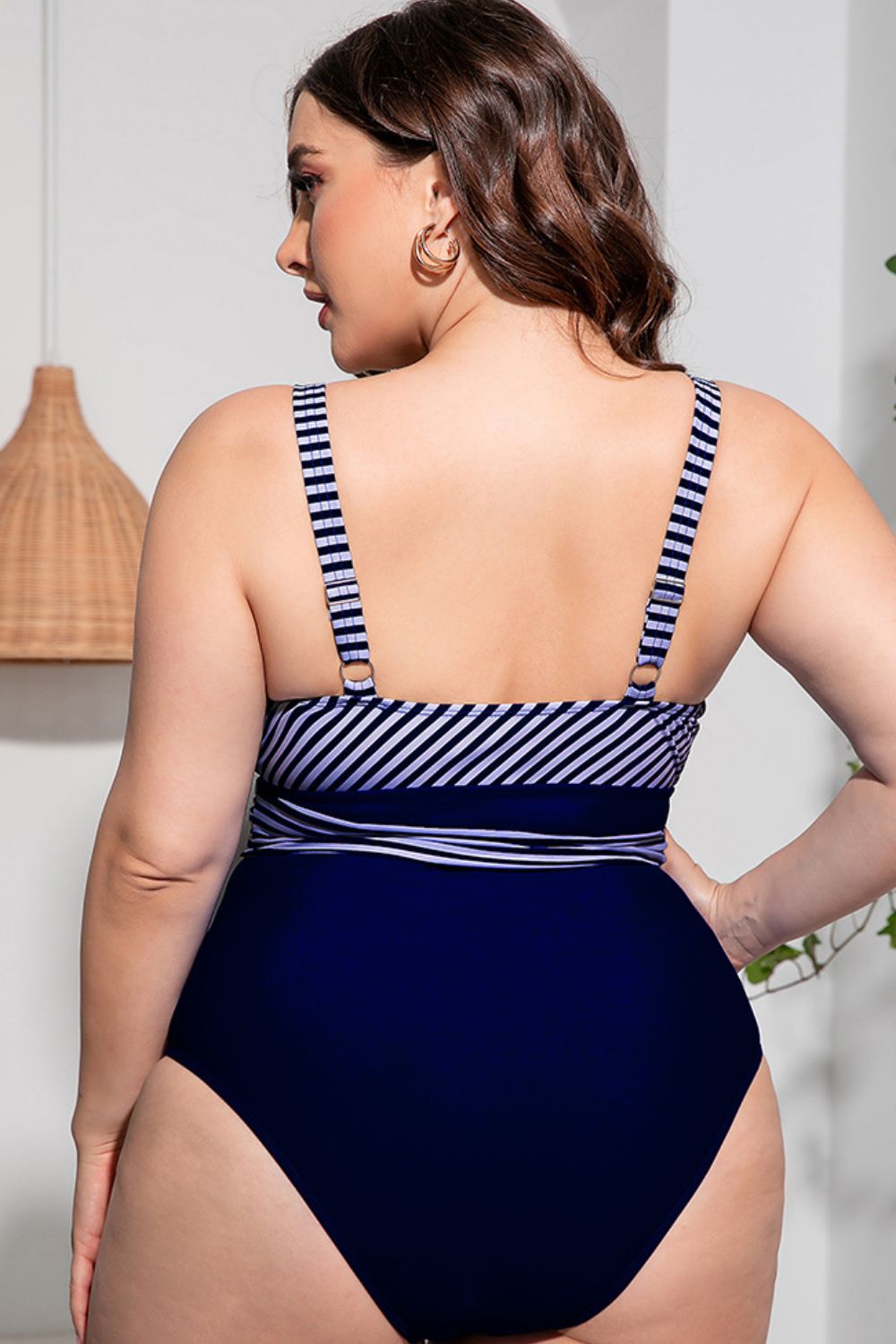 Plus Size Striped Tie-Waist One-Piece Swimsuit (TB10D) T