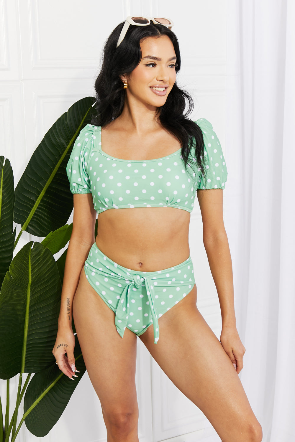 Marina West Swim Vacay Ready Puff Sleeve Bikini in Gum Leaf (TB9D) T